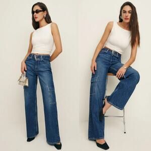 Reformation Cary Belted Cargo High Rise Slouchy Wide Leg Jeans Prior
